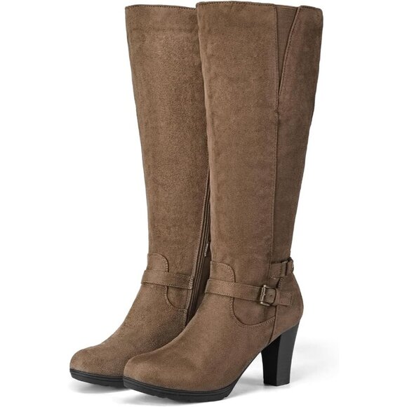 Women's Light Brown Knee High Imported Chunky Heel Boots With Zipper Shoes - Picture 3 of 5